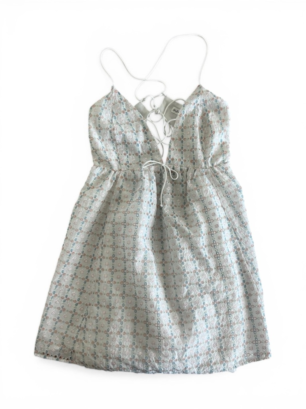 For Love & Lemons Jodi Pastel Eyelet Lace-Up Open Back Babydoll Dress - Picture 2 of 9